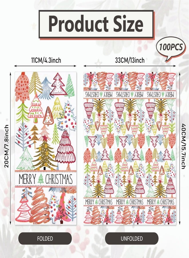 وولاين مجموعة مناديل ضيوف عيد الميلاد من والين، 100 قطعة، مناديل ورقية ملونة للاستخدام مرة واحدة بتصميم شجرة عيد الميلاد، مثالية لفصل الشتاء، مناشف يد أنيقة للمنزل والمطبخ والمطاعم. - Image 2